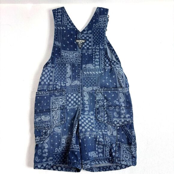 OshKosh B’gosh Blue Patchwork Farmer Toddler Size 3T Denim Overalls Bibs Vintage - Picture 2 of 8